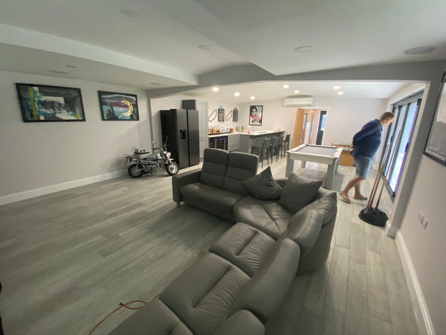 Open-plan interior with sofas